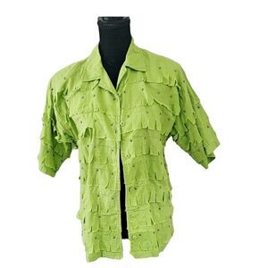 Parking Permit Green VTG BOHO 100% Cotton Fringe Studs Jacket Top Size M